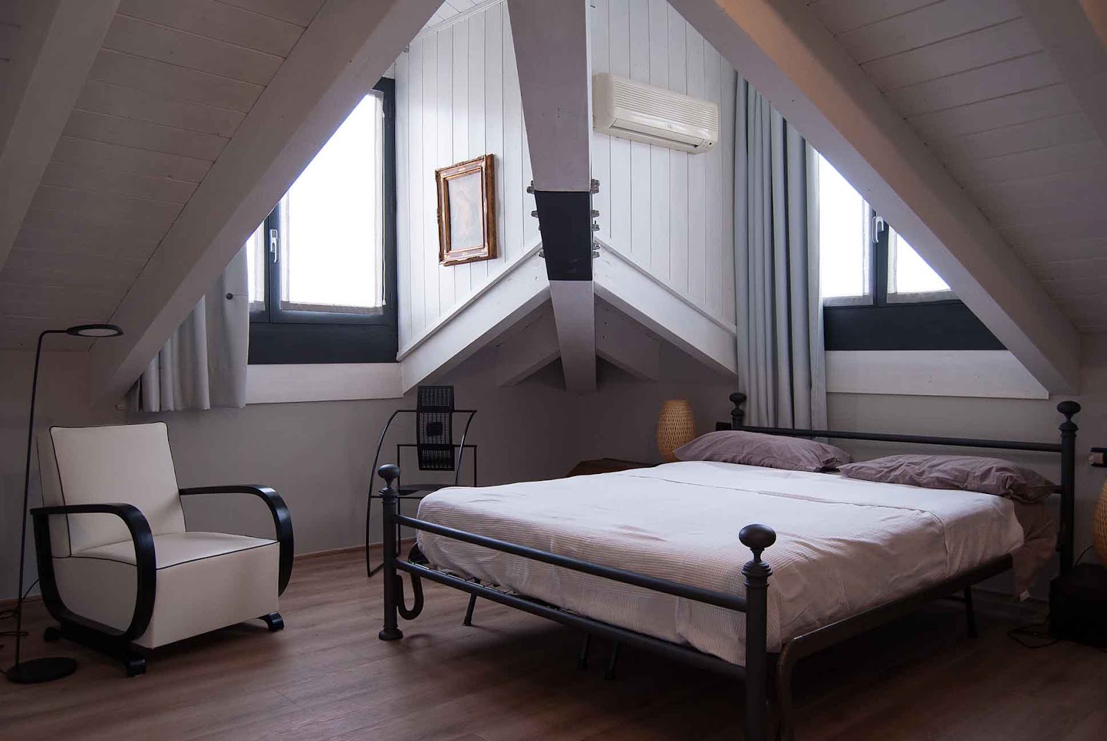 Metal bed frame in bedroom