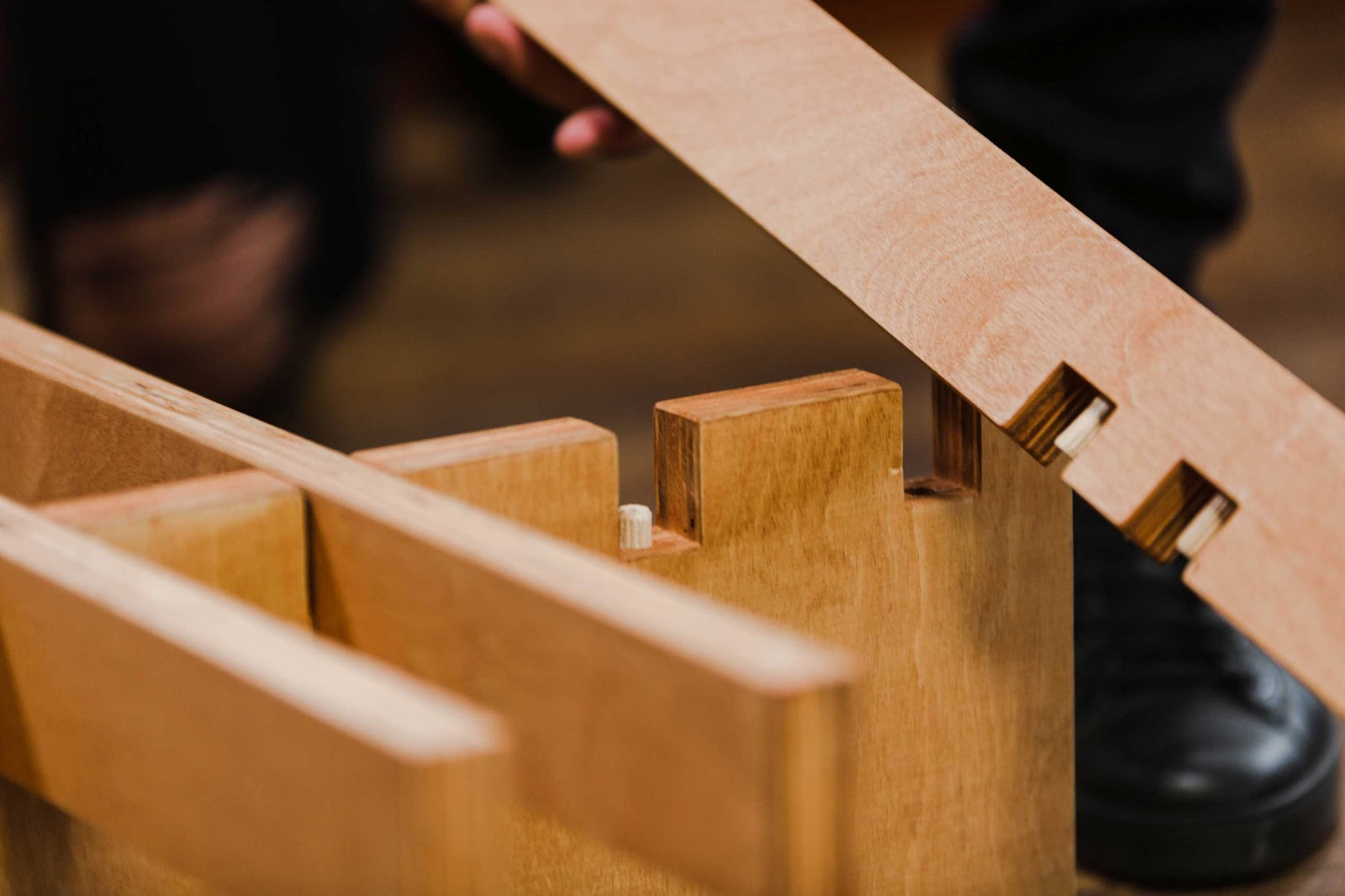 Close up of No Fuss Plus bed frame showing off its dowels.