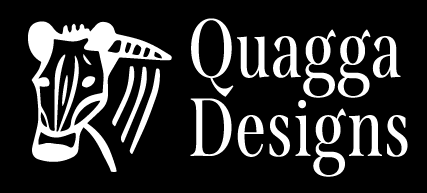 White Quagga Designs logo with black background.