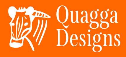 White Quagga Designs logo with orange background.